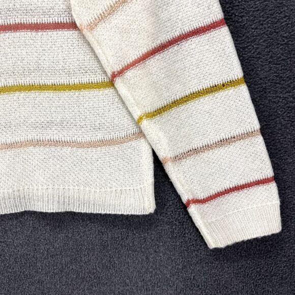 Fate Sweater Womens Large White Yellow Striped Knit Pullover soft crew neck - Picture 8 of 15